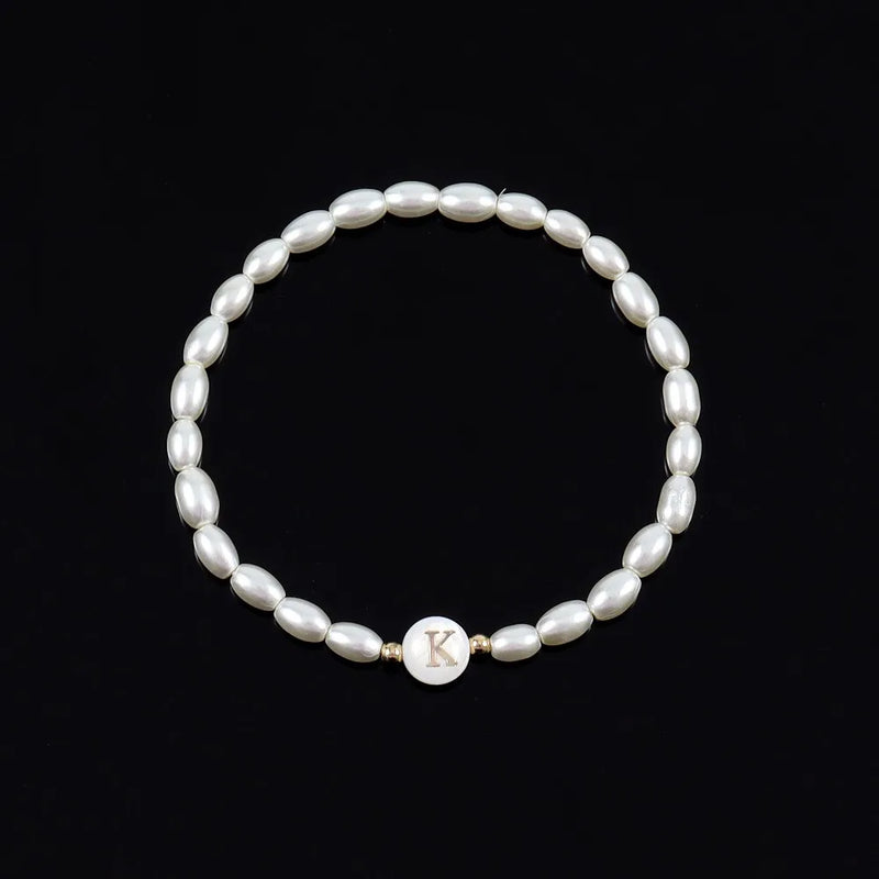 Shell A-Z Initial Charm Women Bracelet Oval Pearl Beaded Bracelet Gift