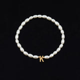 Shell A-Z Initial Charm Women Bracelet Oval Pearl Beaded Bracelet Gift