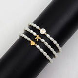 Shell A-Z Initial Charm Women Bracelet Oval Pearl Beaded Bracelet Gift