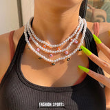 Evil Eye Pearl Necklace For Women Boho EvilEye Pearl Beads Chain Necklaces