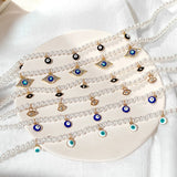 Evil Eye Pearl Necklace For Women Boho EvilEye Pearl Beads Chain Necklaces