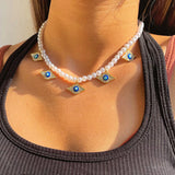 Evil Eye Pearl Necklace For Women Boho EvilEye Pearl Beads Chain Necklaces