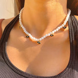 Evil Eye Pearl Necklace For Women Boho EvilEye Pearl Beads Chain Necklaces