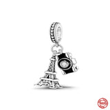Silver 925 Couple Love Beads Tower Camera Pendant for Bracelets DIY