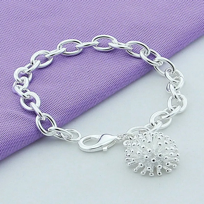 925 Silver Round Fireworks Chain Link Bracelet High Jewelry
