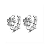 Silver Cat Paw Stud Earrings with Purple Pink Zircon