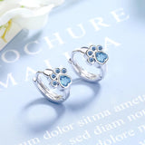 Silver Cat Paw Stud Earrings with Purple Pink Zircon