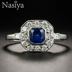 Aquamarine Wedding Engagement Ring with CZ Stones
