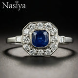 Aquamarine Wedding Engagement Ring with CZ Stones