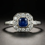 Aquamarine Wedding Engagement Ring with CZ Stones