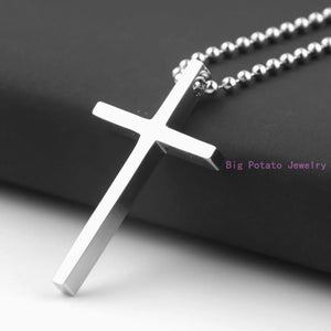 Silver Smooth Cross Pendant Necklace Stainless Steel Unisex Jewelry