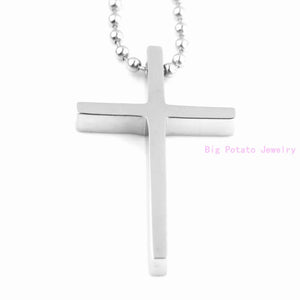 Silver Smooth Cross Pendant Necklace Stainless Steel Unisex Jewelry