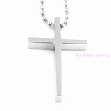 Silver Smooth Cross Pendant Necklace Stainless Steel Unisex Jewelry