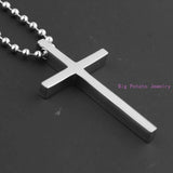 Silver Smooth Cross Pendant Necklace Stainless Steel Unisex Jewelry