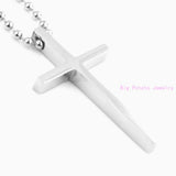 Silver Smooth Cross Pendant Necklace Stainless Steel Unisex Jewelry