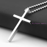 Silver Smooth Cross Pendant Necklace Stainless Steel Unisex Jewelry