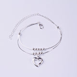 Silver-Plated Peach Heart Couch Anklet Female Double Layer Leg Chain