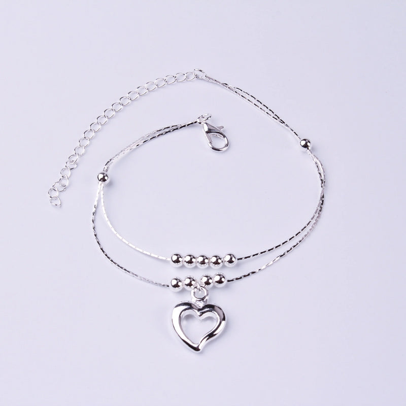 Silver-Plated Peach Heart Couch Anklet Female Double Layer Leg Chain