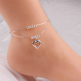 Silver-Plated Peach Heart Couch Anklet Female Double Layer Leg Chain