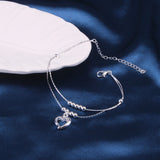 Silver-Plated Peach Heart Couch Anklet Female Double Layer Leg Chain