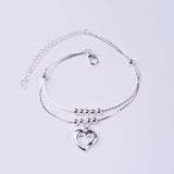 Silver-Plated Peach Heart Couch Anklet Female Double Layer Leg Chain