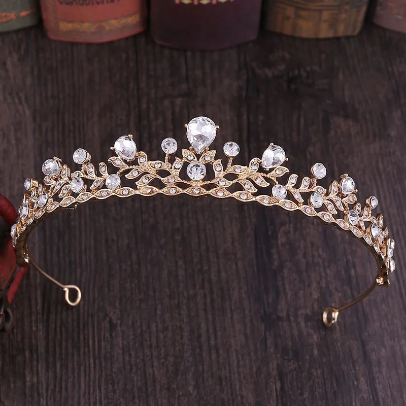 Bride Small Crown Leaf Shape Rhinestone Crystal Headband