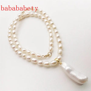AA 5-6MM Rice Pearl Necklace 925 Sterling Silver Clasp
