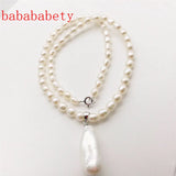 AA 5-6MM Rice Pearl Necklace 925 Sterling Silver Clasp