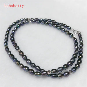 Natural Freshwater Pearl AAA3-4MM Rice Necklace 925 Silver Clasp