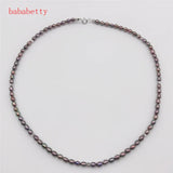 Natural Freshwater Pearl AAA3-4MM Rice Necklace 925 Silver Clasp