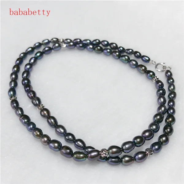Natural Freshwater Pearl AAA3-4MM Rice Necklace 925 Silver Clasp