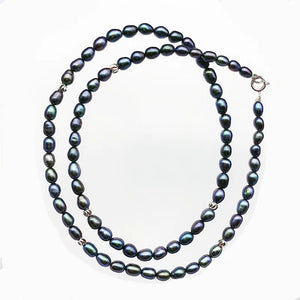 Natural Freshwater Pearl AAA3-4MM Rice Necklace 925 Silver Clasp
