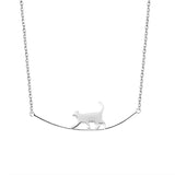 Walking Cat Silver Necklace for Women