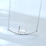 Walking Cat Silver Necklace for Women
