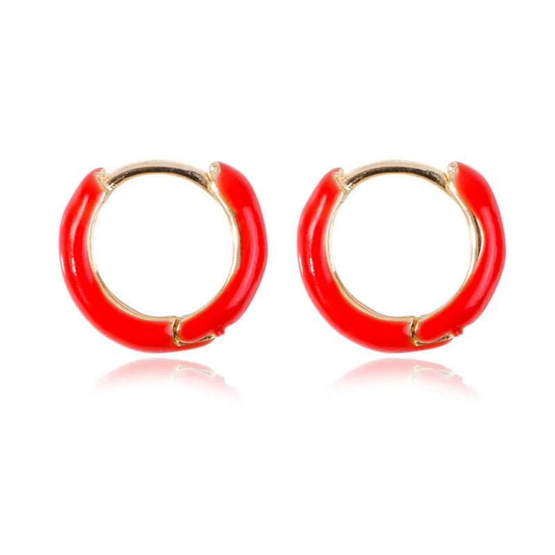 Red Pink Small Ear Circle Earrings For Women Geometric Round Ear Buckle Earrings