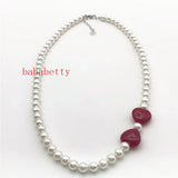 6MM Shell Pearl 14MM Heart Jades Necklace