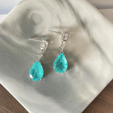 Paraiba Stud Earrings 925 Stamp Water Drop Shape Party Birthday Jewelry