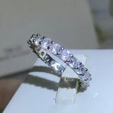 Women's 925 Sterling Silver Full Diamond Claw Set Ring with Round Zirconia