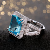 Sky Topaz Anniversary Rings 925 Silver With CZ