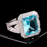 Sky Topaz Anniversary Rings 925 Silver With CZ