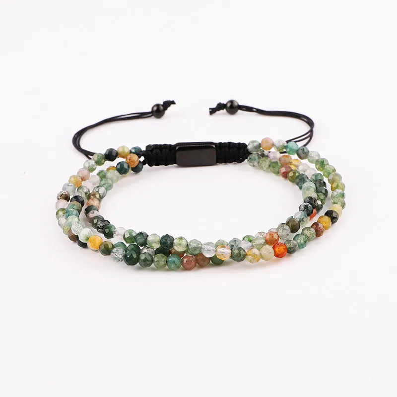 Faceted Gemstone Beads Triple Strand Bracelet, Jewelry Gift