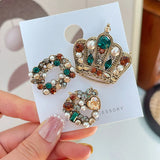 Retro Pearl Crown Brooch Pin Set