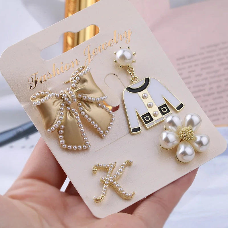 Retro Pearl Crown Brooch Pin Set