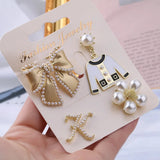Retro Pearl Crown Brooch Pin Set