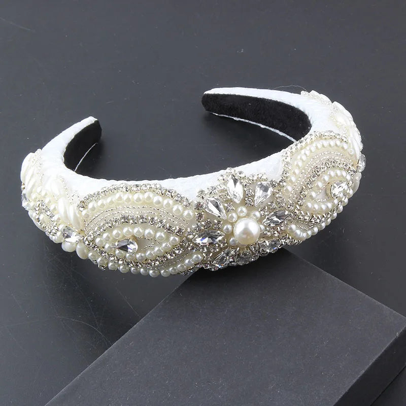 Sponge Baroque Headband Ladies Rhinestone Pearl Hairband