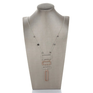 Square Shape Alloy Pendant Long Chain Necklace for Women