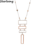 Square Shape Alloy Pendant Long Chain Necklace for Women