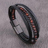 Men's Stainless Steel Magnetic Leather Bracelet