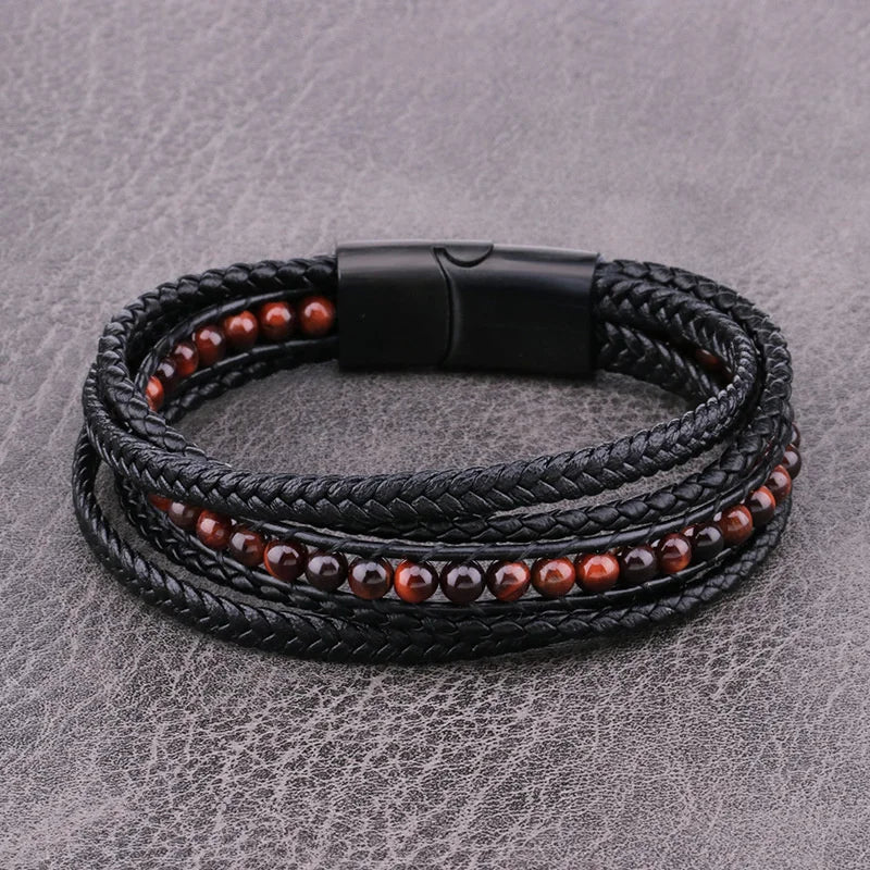 Men's Stainless Steel Magnetic Leather Bracelet