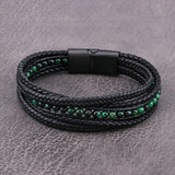 Men's Stainless Steel Magnetic Leather Bracelet